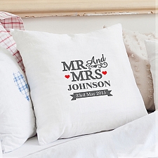 Personalised Mr and Mrs Cushion Cover delivery to UK